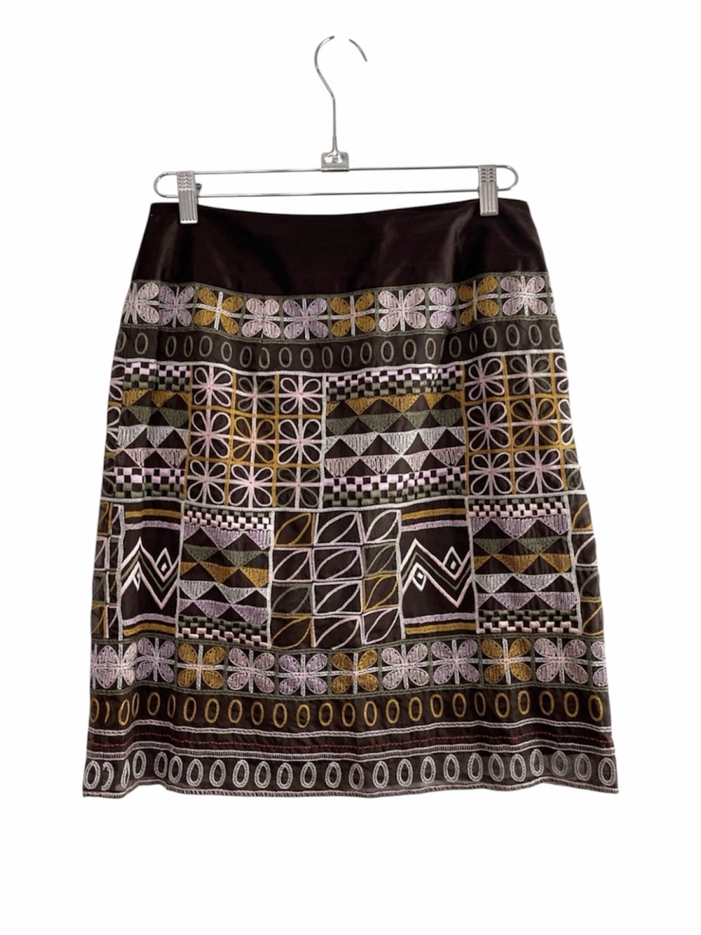 Etcetera Silk Chocolate Brown Embroidered Beaded Skirt